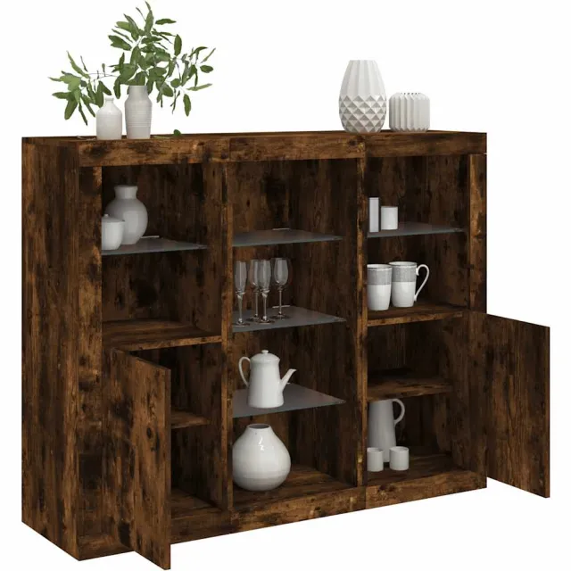 vidaXL Dressoirs met LED-verlichting 3 st bewerkt hout gerookt eiken, foto 2
