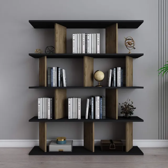 Decorotika Boekenkast Wit en Vintage Eikenlook – Moderne Open Vakkenkast met Asymmetrisch Design – Decoratief Boekenrek voor Woonkamer Wit en Oud Eiken