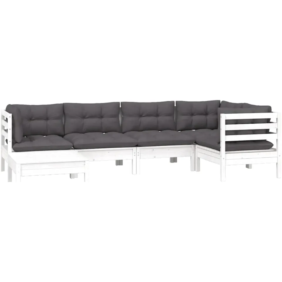 vidaXL 6-delige Loungeset met kussens massief grenenhout wit, foto 3