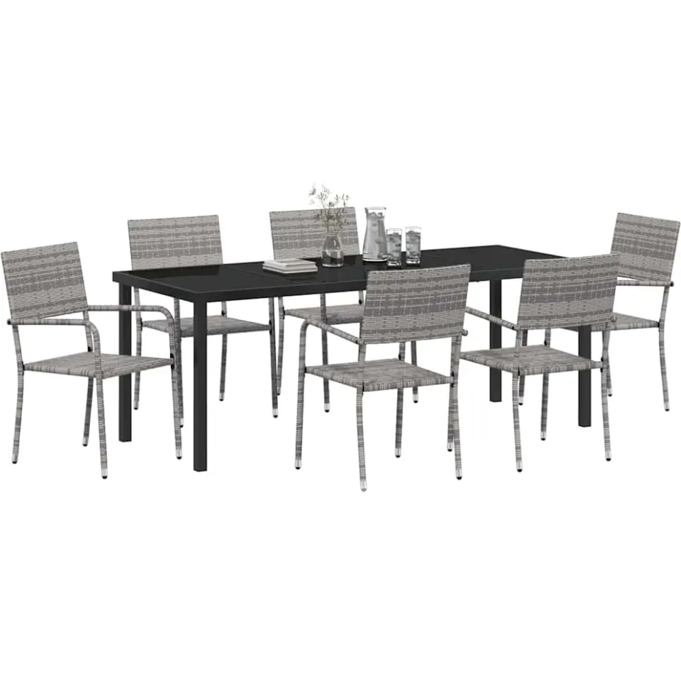 vidaXL Tuin eettafelset 7 st Grijs poly rattan