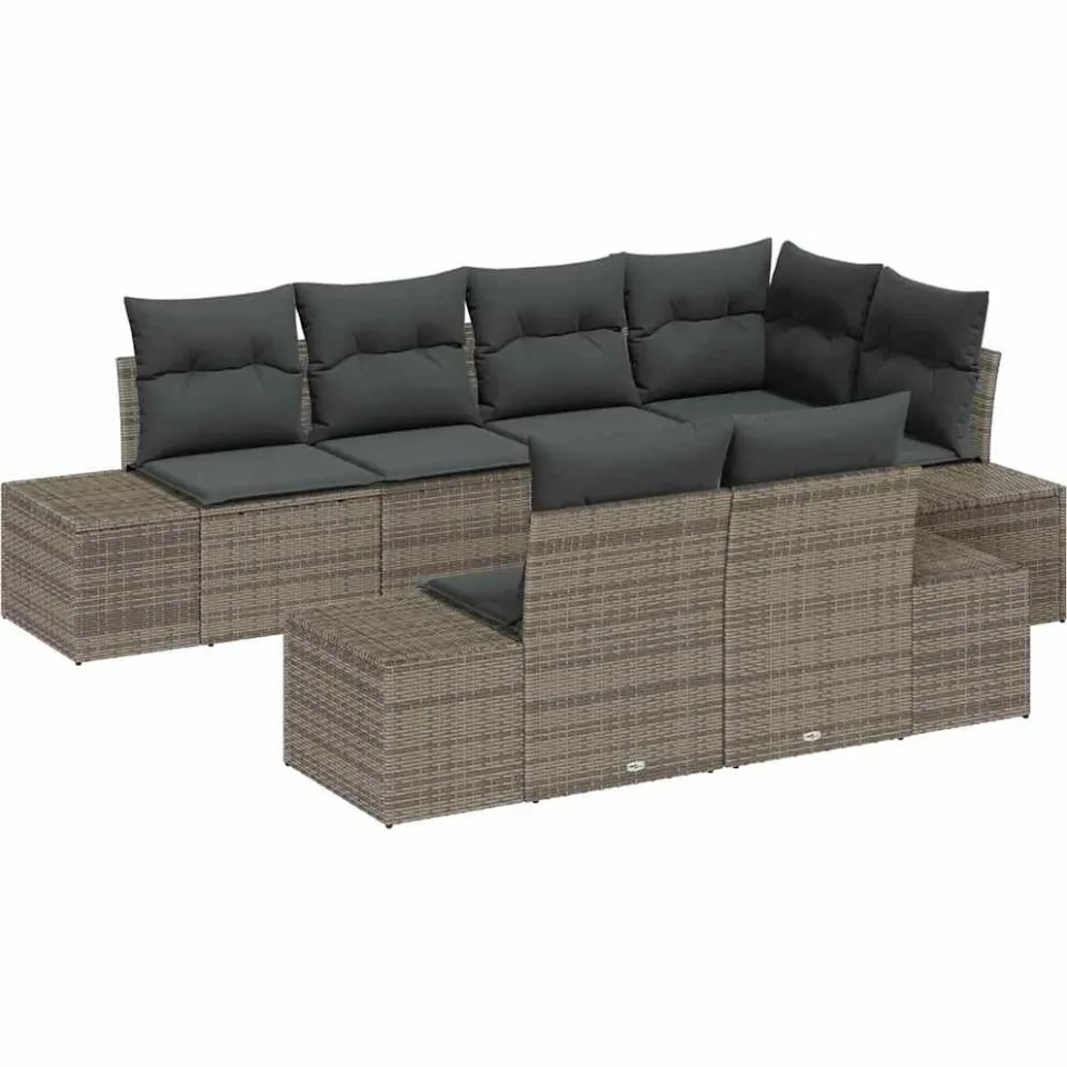 vidaXL Tuinbankenset 7 st Grijs poly rattan