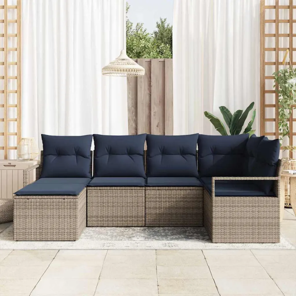 vidaXL Bankstel 6 st Grijs poly rattan, foto 3