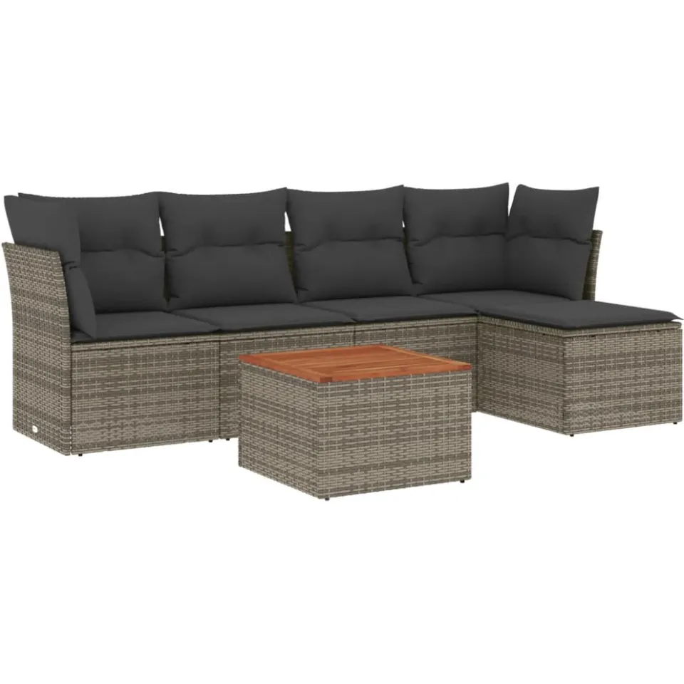vidaXL 6-delige Loungeset met kussens poly rattan grijs