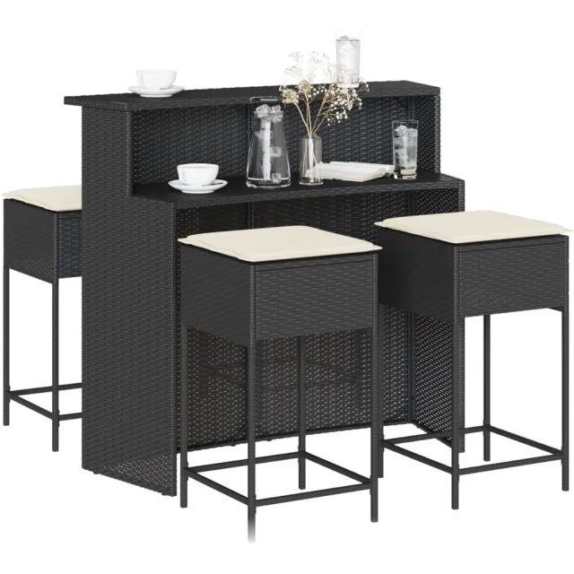 vidaXL 5-delige Tuinbarset met kussens poly rattan zwart, foto 2