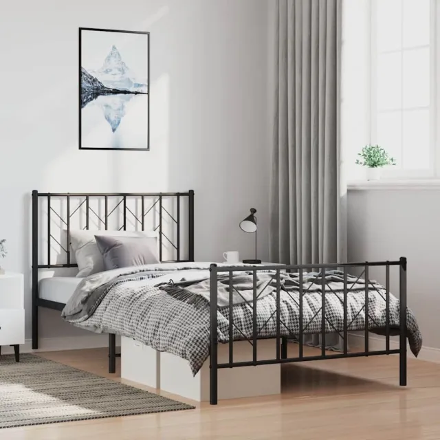 vidaXL Bedframe met hoofd- en voeteneinde metaal zwart 100x200 cm