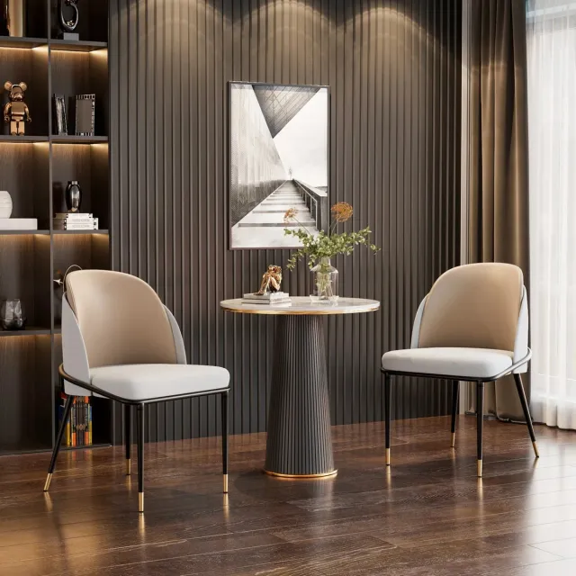 MyGroot Eetkamerstoelen - Set van 2 - Kunstleer - Eetkamerstoelen gestoffeerd gewatteerd - Moderne - Eetkamerstoelen rugleuning houten - Keuken make-up stoelen - Beige /Wit/Grijs.