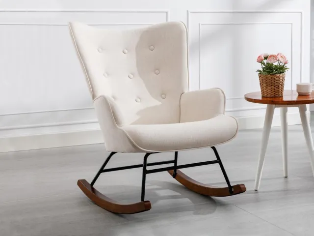 Vente-unique Schommelstoel van beige gechineerde stof ELMINA II