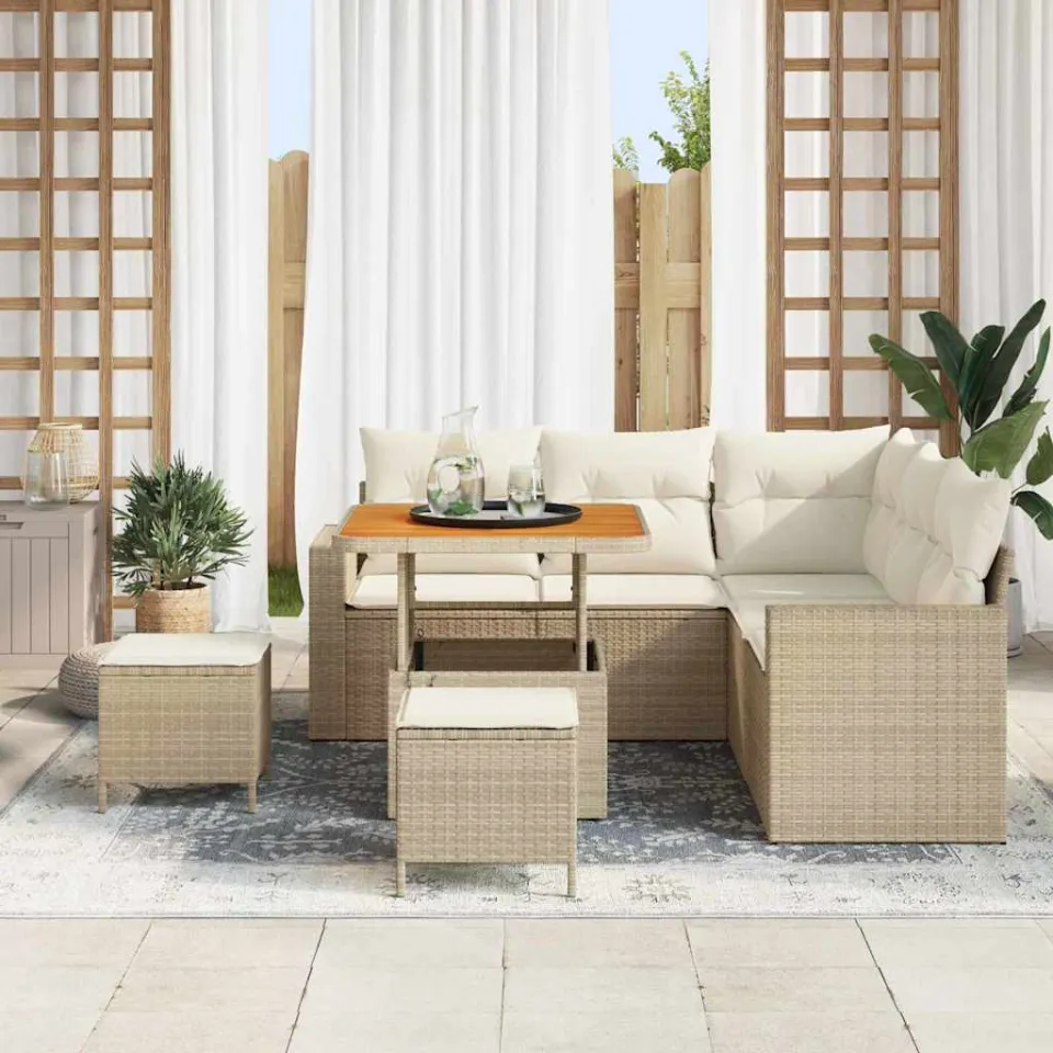 vidaXL Tuinbankenset 8 st Beige poly rattan, foto 3
