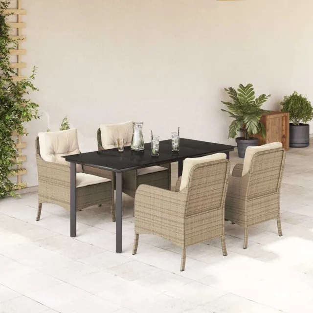vidaXL 5-delige Tuinset met kussens poly rattan beige, foto 2