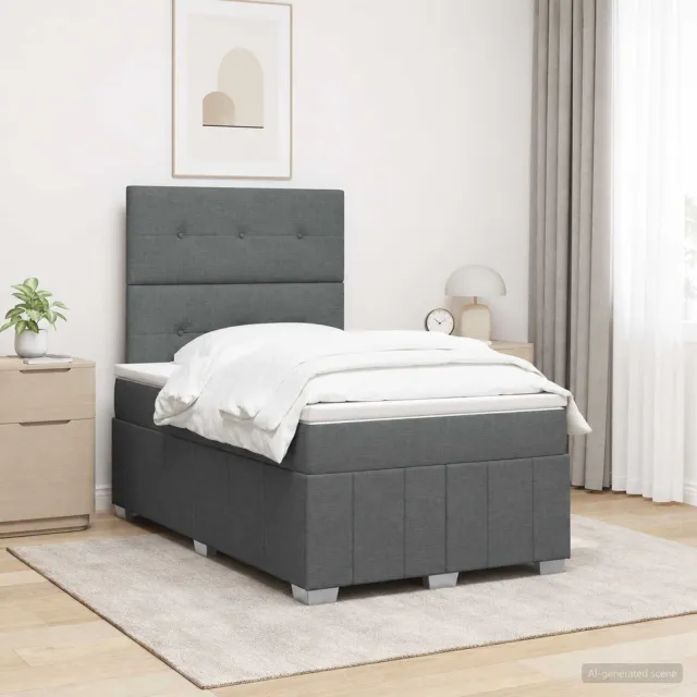 vidaXL LED Boxspring Bed met Matras Donkergrijs 120 x 190 cm Stof