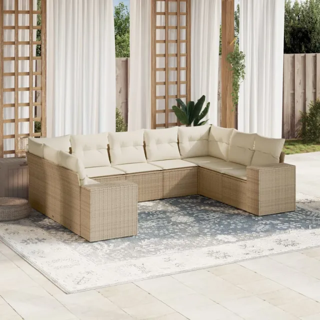 vidaXL 9-delige Loungeset met kussens poly rattan beige, foto 2