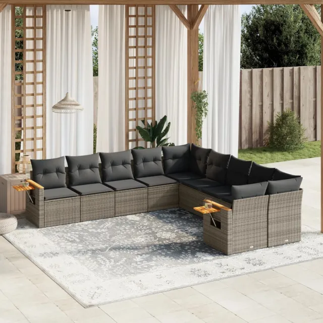 vidaXL 10-delige Loungeset met kussens poly rattan grijs, foto 2