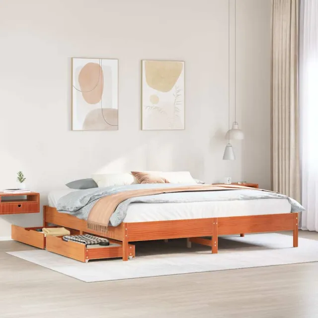 vidaXL Bedframe zonder matras massief grenenhout wasbruin 200x200 cm bruin