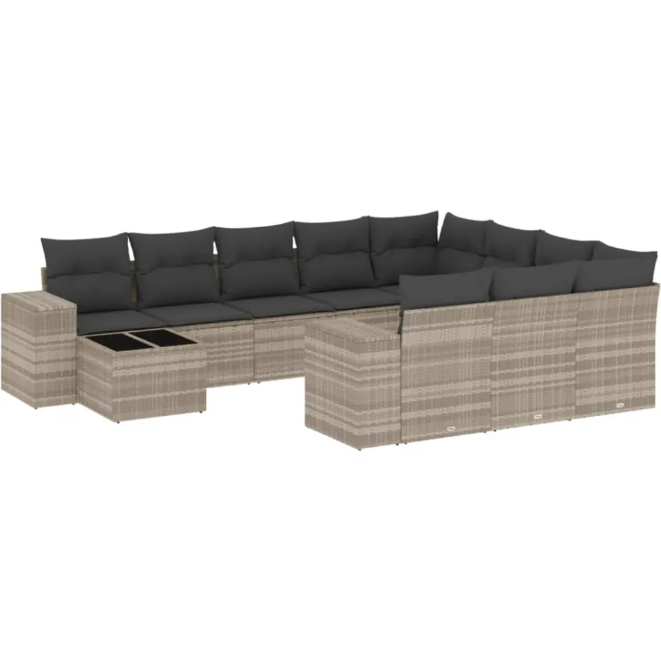 vidaXL 11-delige Loungeset met kussens poly rattan lichtgrijs