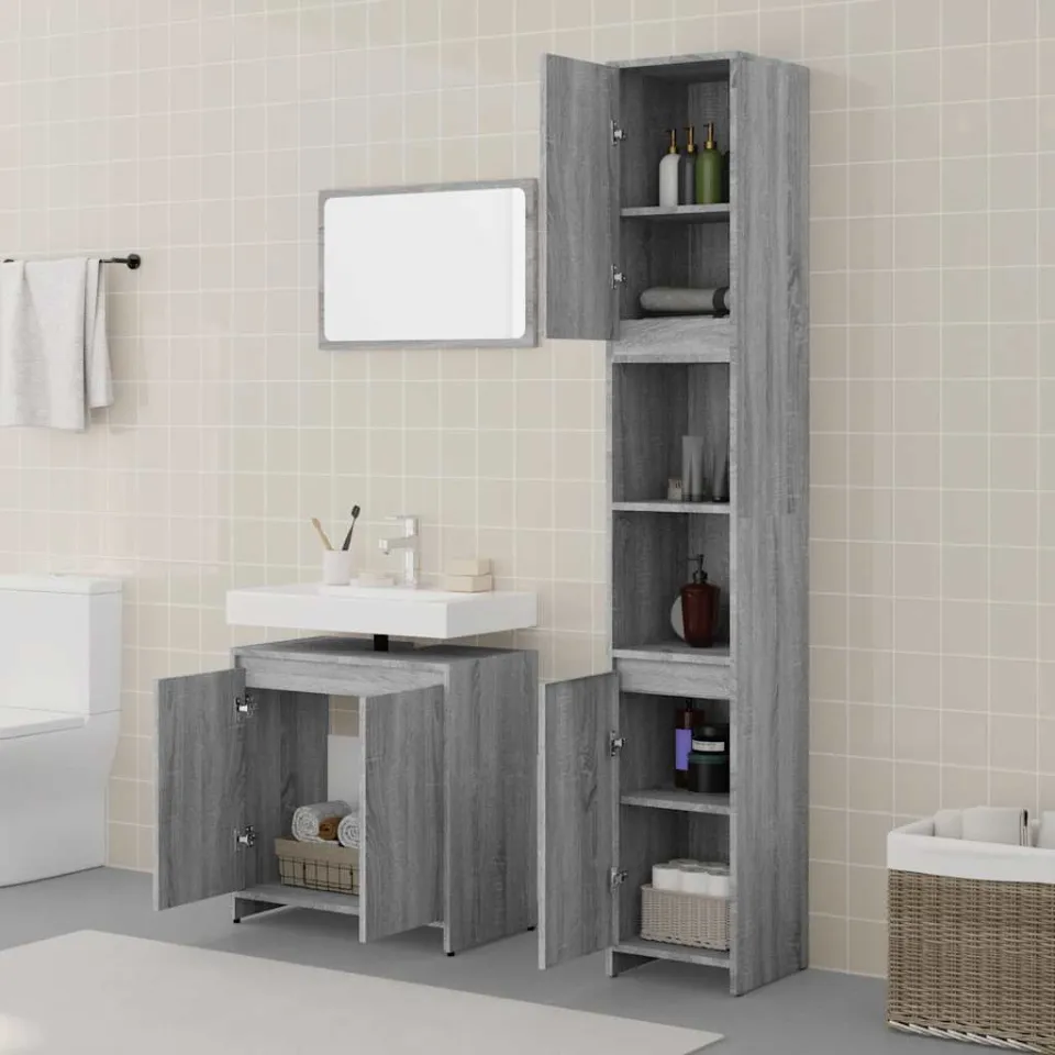 vidaXL 3-delige Badkamermeubelset bewerkt hout grijs sonoma eikenkleur, foto 3