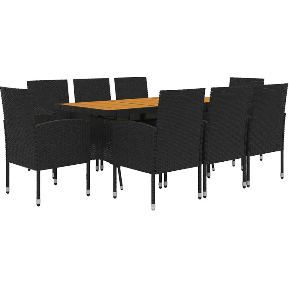 vidaXL 9-delige Tuinset poly rattan zwart