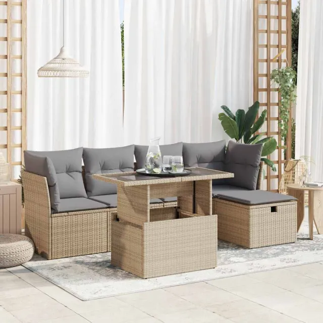vidaXL 6-delige Loungeset met kussens poly rattan beige, foto 2