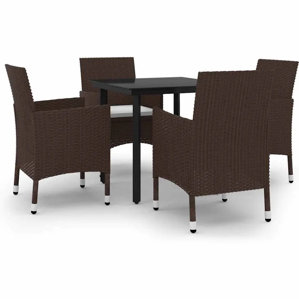 vidaXL 5-delige Tuinset met kussens poly rattan en glas bruin, foto 3