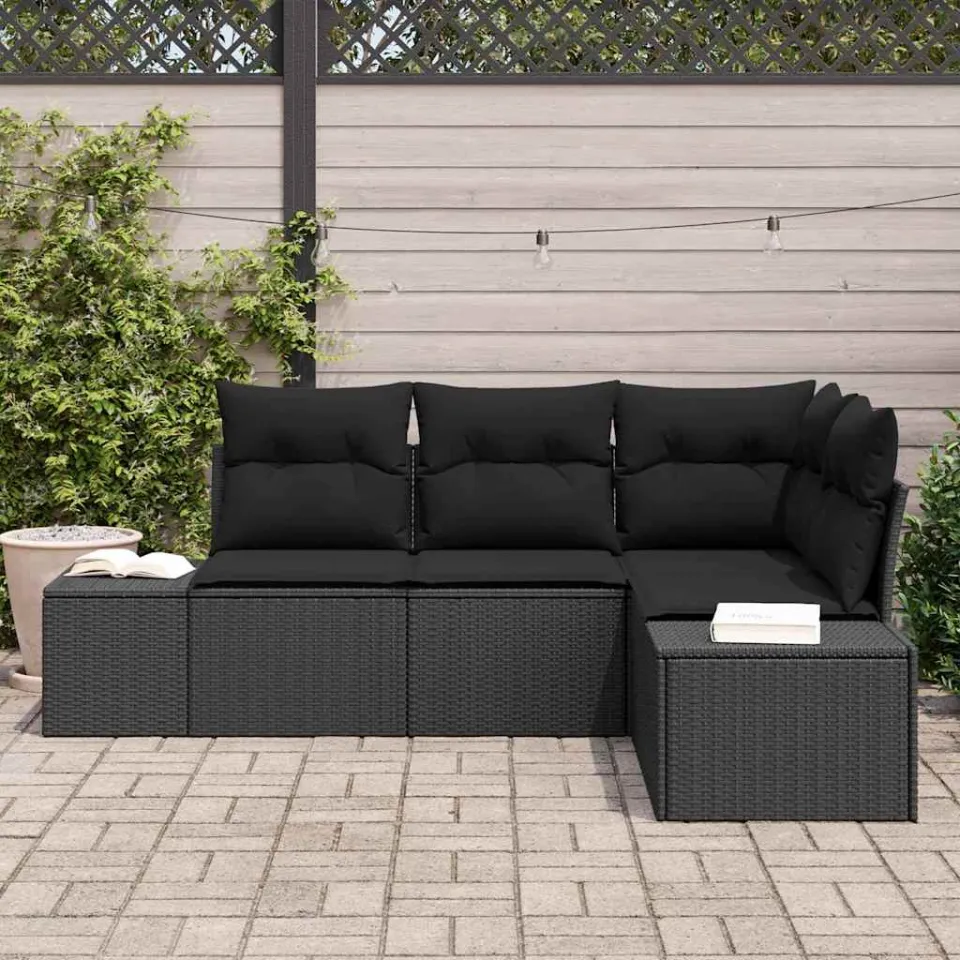 vidaXL Tuinbankenset 4 st Zwart poly rattan, foto 3