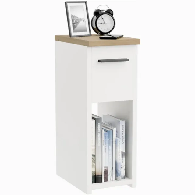 ComfortCove Nachtkastje Met Lade En Handgreep Smalle Bijzettafel Met Opbergplank Wit Eiken W20 X H55 X D30.5 Cm