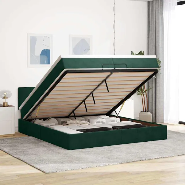 vidaXL Ottoman bed met matrassen en LED's 200x200cm fluweel groen