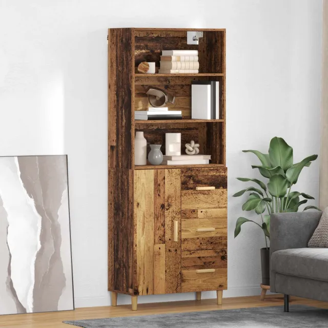 vidaXL Hoge kast Oud Hout 69,5 x 32,5 x 180 cm Bewerkt hout Bruin