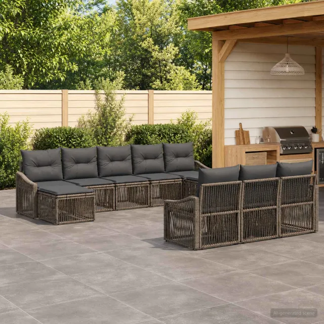 vidaXL Tuinbankenset 10 st 10-zits Grijs poly rattan, foto 2