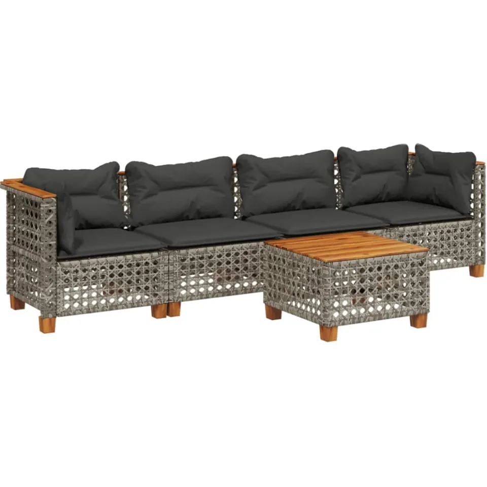 vidaXL 5-delige Loungeset met kussens poly rattan grijs, foto 3