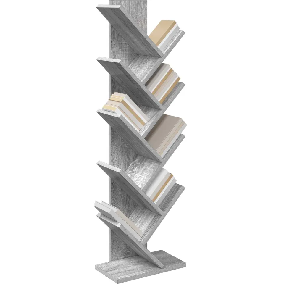 vidaXL Boom Boekenplank 6-Tier 30 x 18 x 100 cm Bewerkt hout Grijs