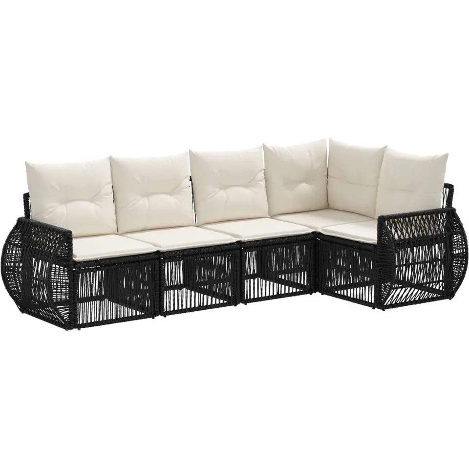 vidaXL Tuinbankenset 5 st 5-zits Zwart en Cream Wit poly rattan, foto 3