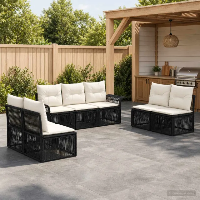 vidaXL Tuinbankenset 7 st 7-zits Zwart poly rattan, foto 2