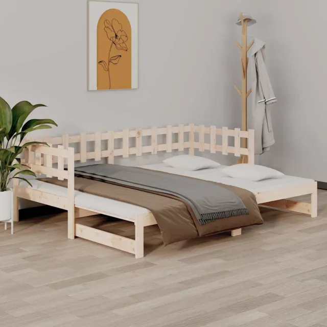 vidaXL Slaapbank uitschuifbaar 2x(90x200) cm massief grenenhout Bruin