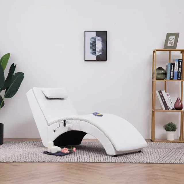 vidaXL Massage chaise longue met kussen kunstleer wit, foto 2