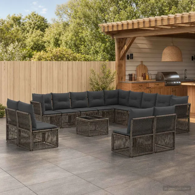vidaXL Tuinbankenset 14 st Grijs poly rattan, foto 2