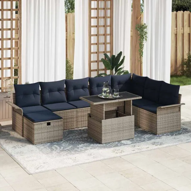 vidaXL Tuinbankenset 9 st Grijs poly rattan