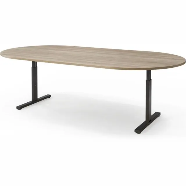 ABC Kantoormeubelen T-poot ovale vergadertafel Quick 240x120cm bladkleur Ahorn framekleur Zwart (RAL9011) Zwart (RAL9005)/Ahorn