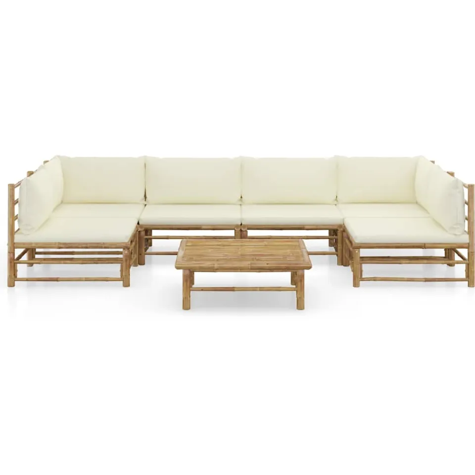 vidaXL 7-delige Loungeset met crèmewitte kussens bamboe, foto 2