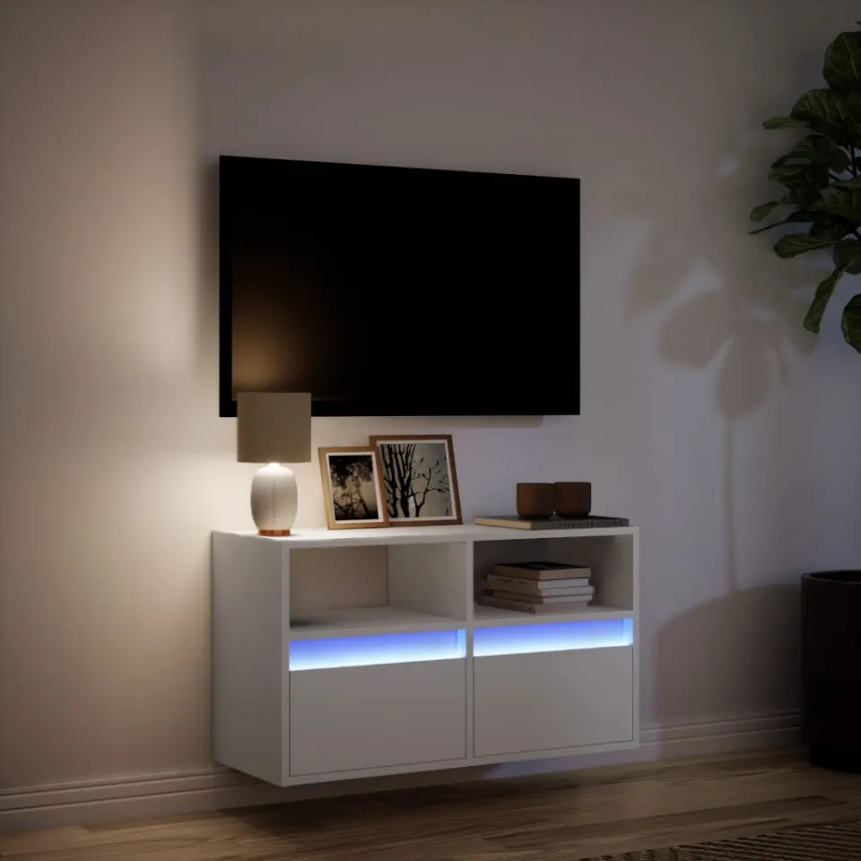 vidaXL Tv-wandmeubel met LED-verlichting 80x31x45 cm wit, foto 4
