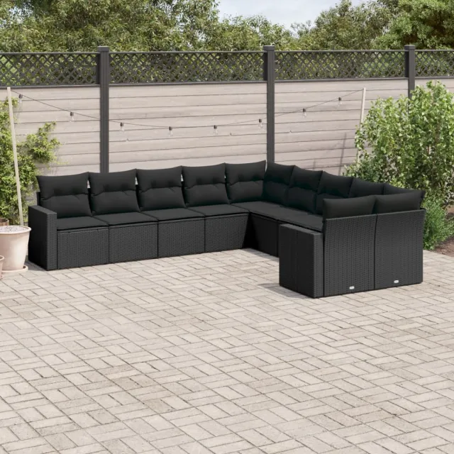 vidaXL 10-delige Loungeset met kussens poly rattan zwart, foto 2