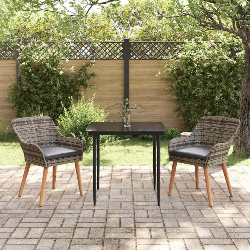vidaXL Tuin eettafelset 3 st Grijs poly rattan, foto 3