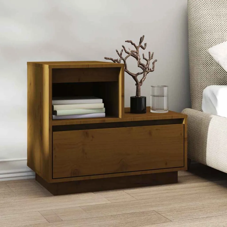 vidaXL Nachtkastjes 2 st 60x34x51 cm massief grenenhout honingbruin bruin, foto 4