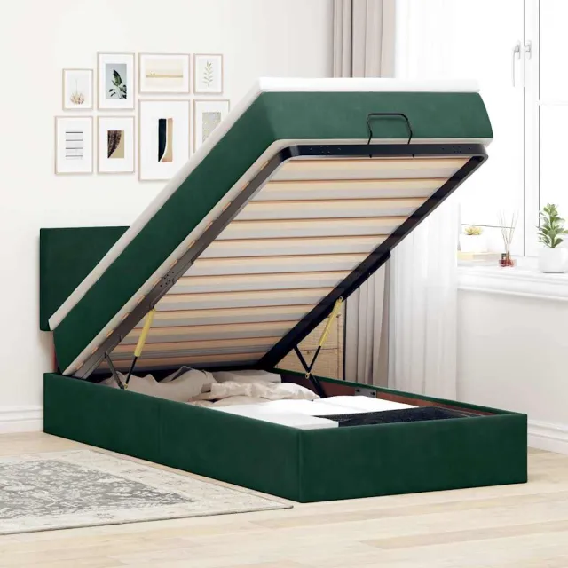 vidaXL Ottoman bed met matras 100x200 cm fluweel donkergroen groen