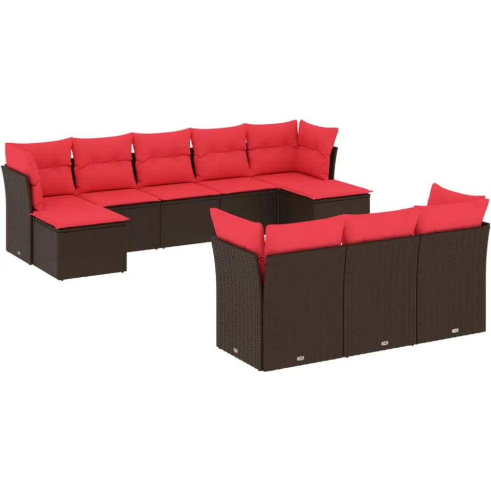 vidaXL 10-delige tuinbankset met kussens, bruin polyrotan, foto 4