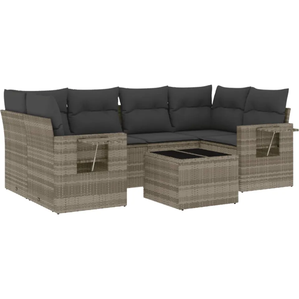 vidaXL 7-delige Loungeset met kussens poly rattan lichtgrijs grijs, foto 4