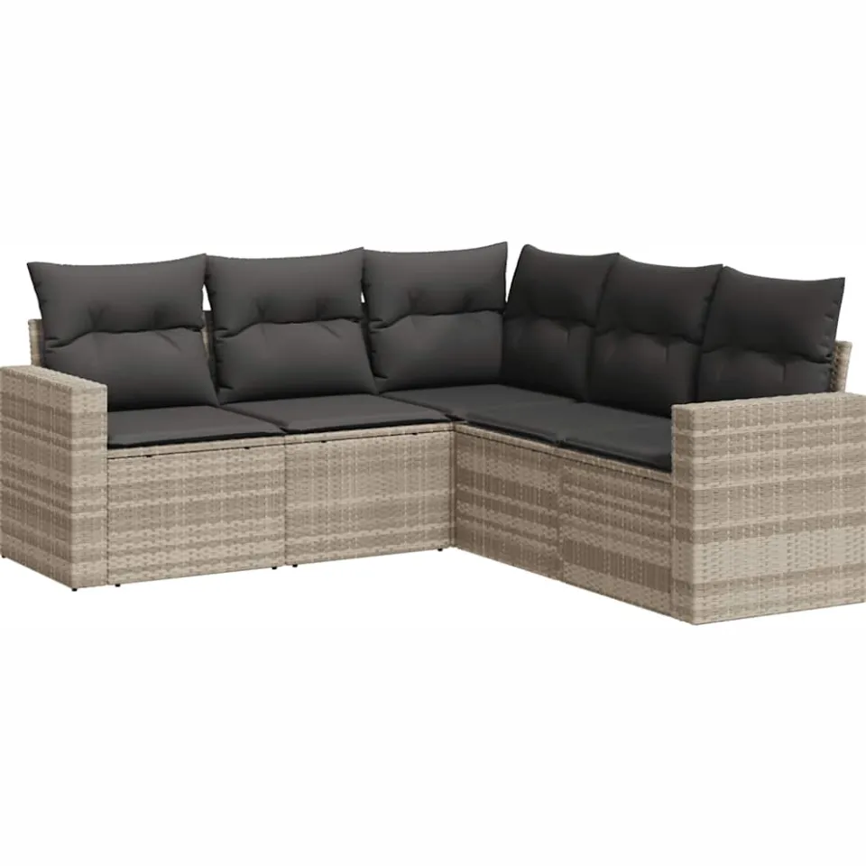 vidaXL 5-delige Loungeset met kussens poly rattan lichtgrijs grijs, foto 3