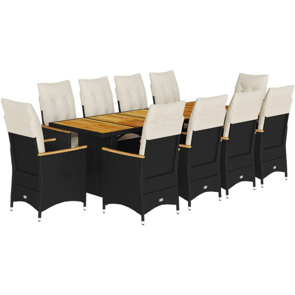 vidaXL 11-delige Bistroset met kussens poly rattan zwart, foto 3