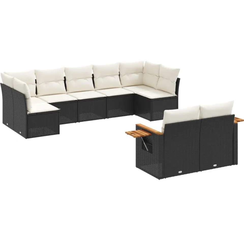 vidaXL 9-delige Loungeset met kussens poly rattan zwart