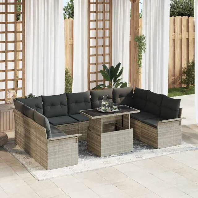 vidaXL Tuin Sofa Set 10 st Lichtgrijs Poly riet, foto 2