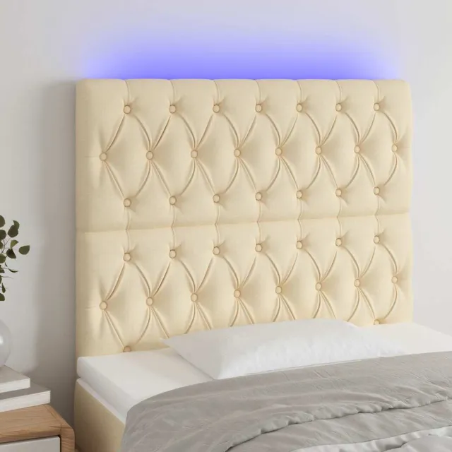 vidaXL Hoofdbord LED 100x7x118/128 cm stof crèmekleurig