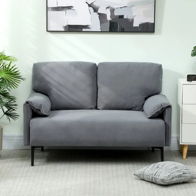 COVREO 2-zits bank 127 x 72 x 84 cm grijs, stof met 2 kussens